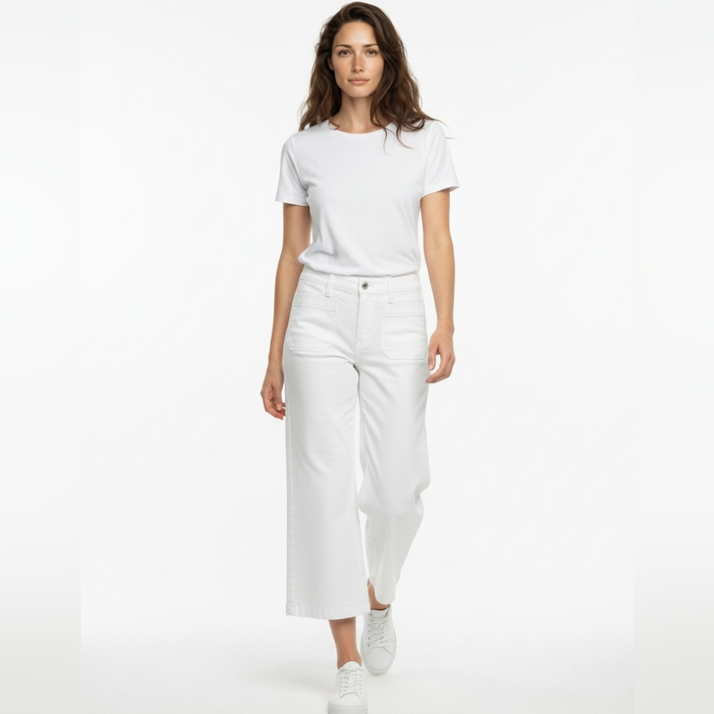 Point Sur J. Crew  White HIgh Waist Wide Leg Capri Cropped Pants 27 (Bx28)